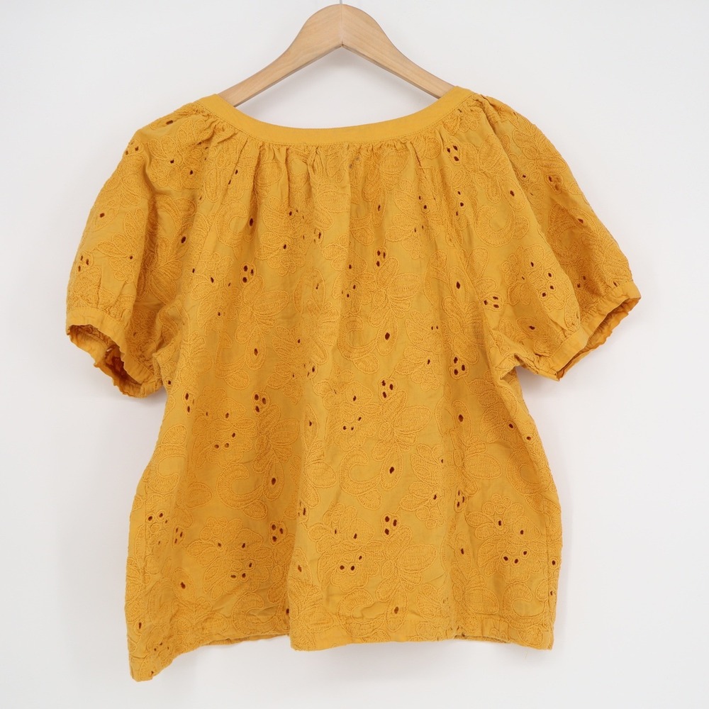 Calypso St Barth Mustard Yellow Cotton Eyelet Puff Sleeve Blouse Large - Picture 5 of 6